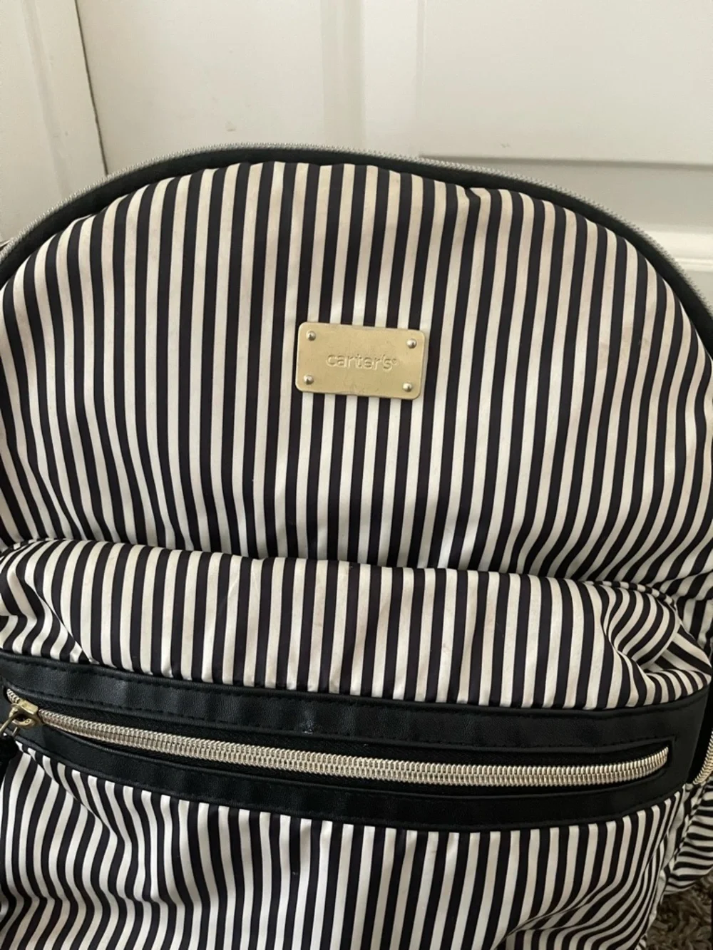 Carter's Black and White Striped Baby Backpack Diaper Bag